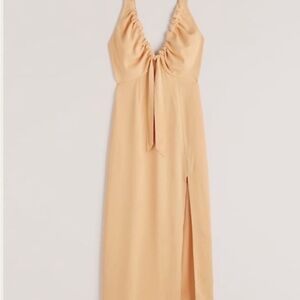 Abercrombie & Fitch Orange Ruched Halter Gown